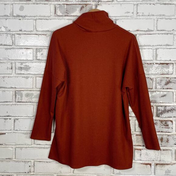 Rae Republic Burnt Orange Fall Drop Shoulder Long Sleeve Textured Mock-neck Top - Picture 7 of 8